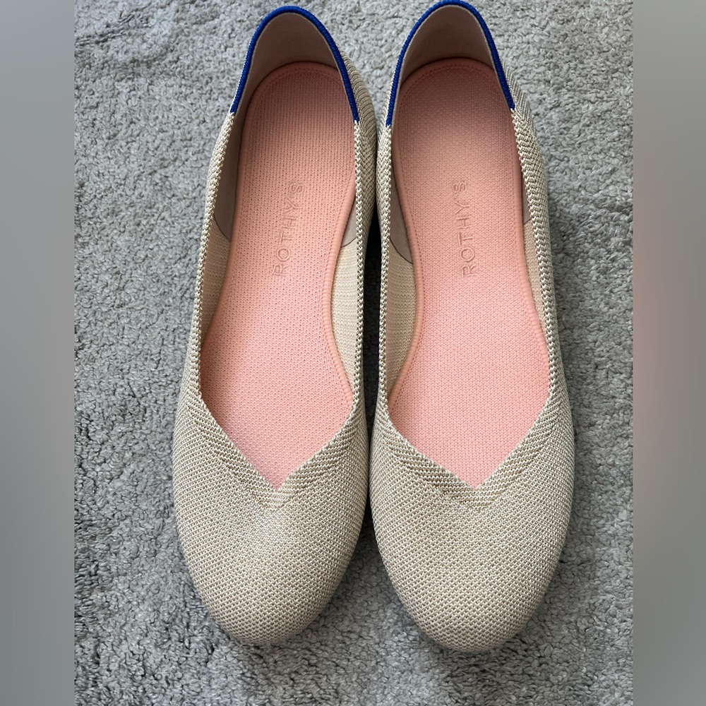 EUC Rothy’s The Flat Light Gold Metallic Size 10